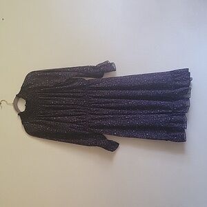 Boheewohee midi cowlneck raffle dress size large navy blue pink yellow